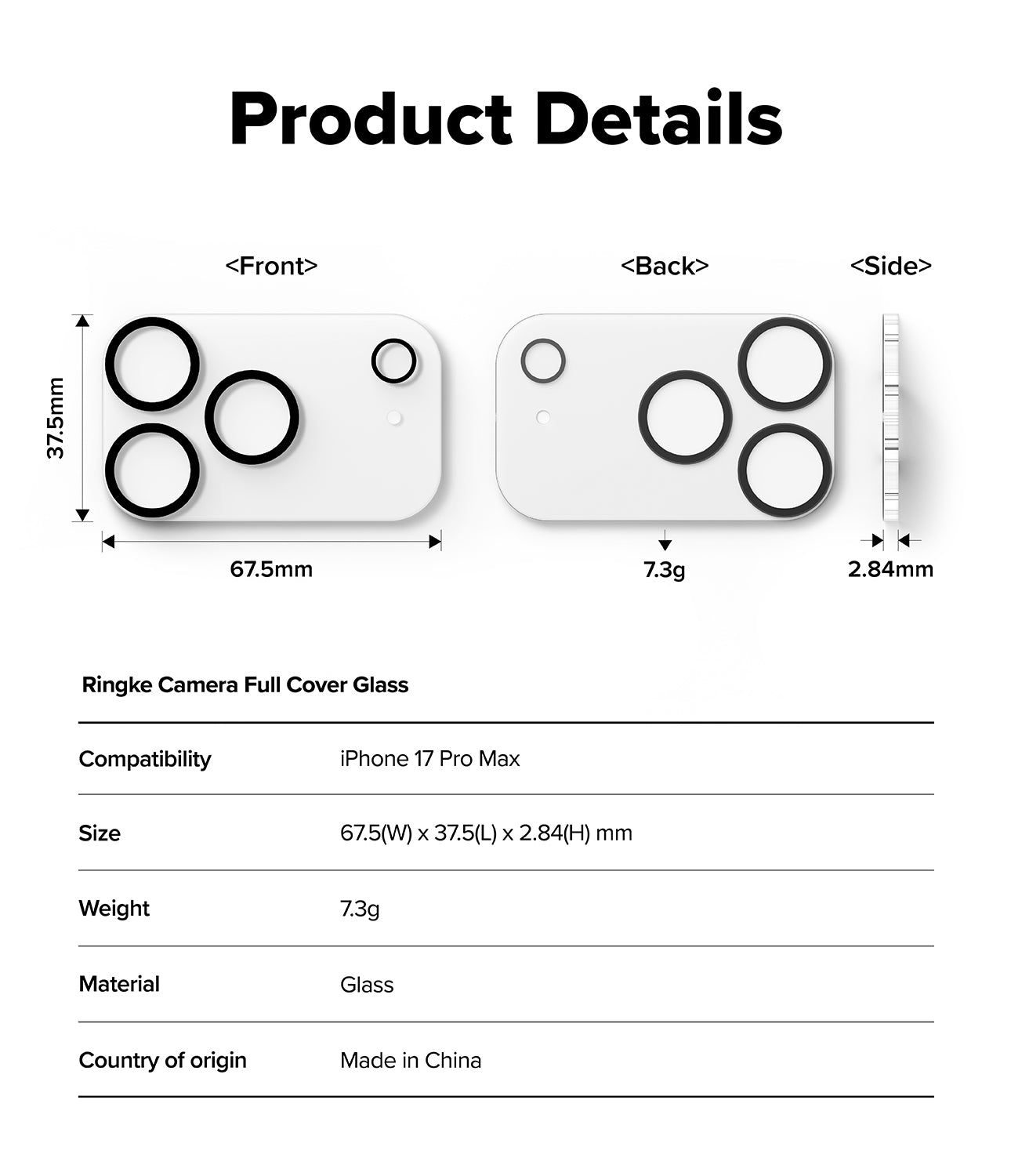 Ringke Camera Full Tempered Glass Protector for Apple iPhone 17 Pro Max