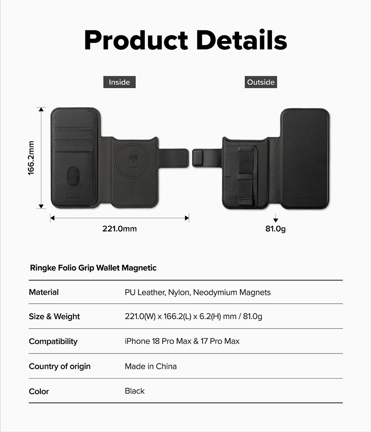 Ringke Folio Grip Wallet Magnetic Accessory for Apple iPhone 18 Pro Max / 17 Pro Max