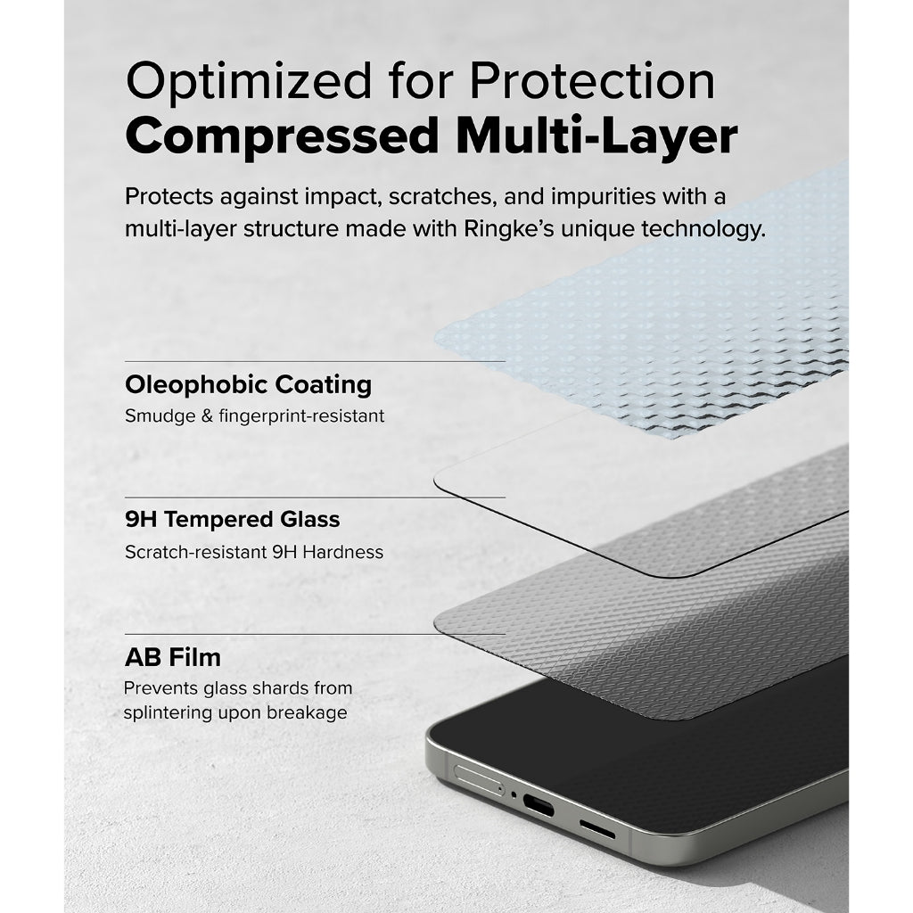 Ringke S25 Plus Tempered Glass Screen Protector | Easy Slide Install Tray | 9H Anti-Scratch Film