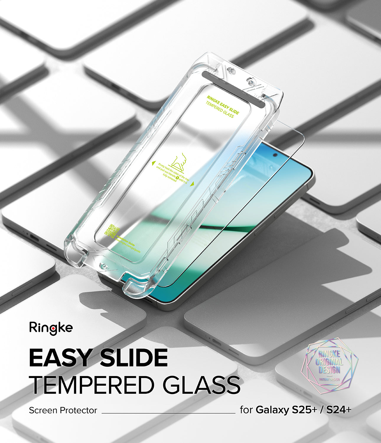 Ringke S25 Plus Tempered Glass Screen Protector | Easy Slide Install Tray | 9H Anti-Scratch Film