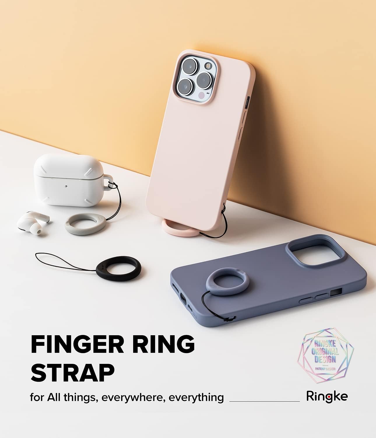 Ringke Finger Ring Strap - Silicone Smartphone Grip Lanyard Holder 2 Pack with Anti-Slip Mount Function