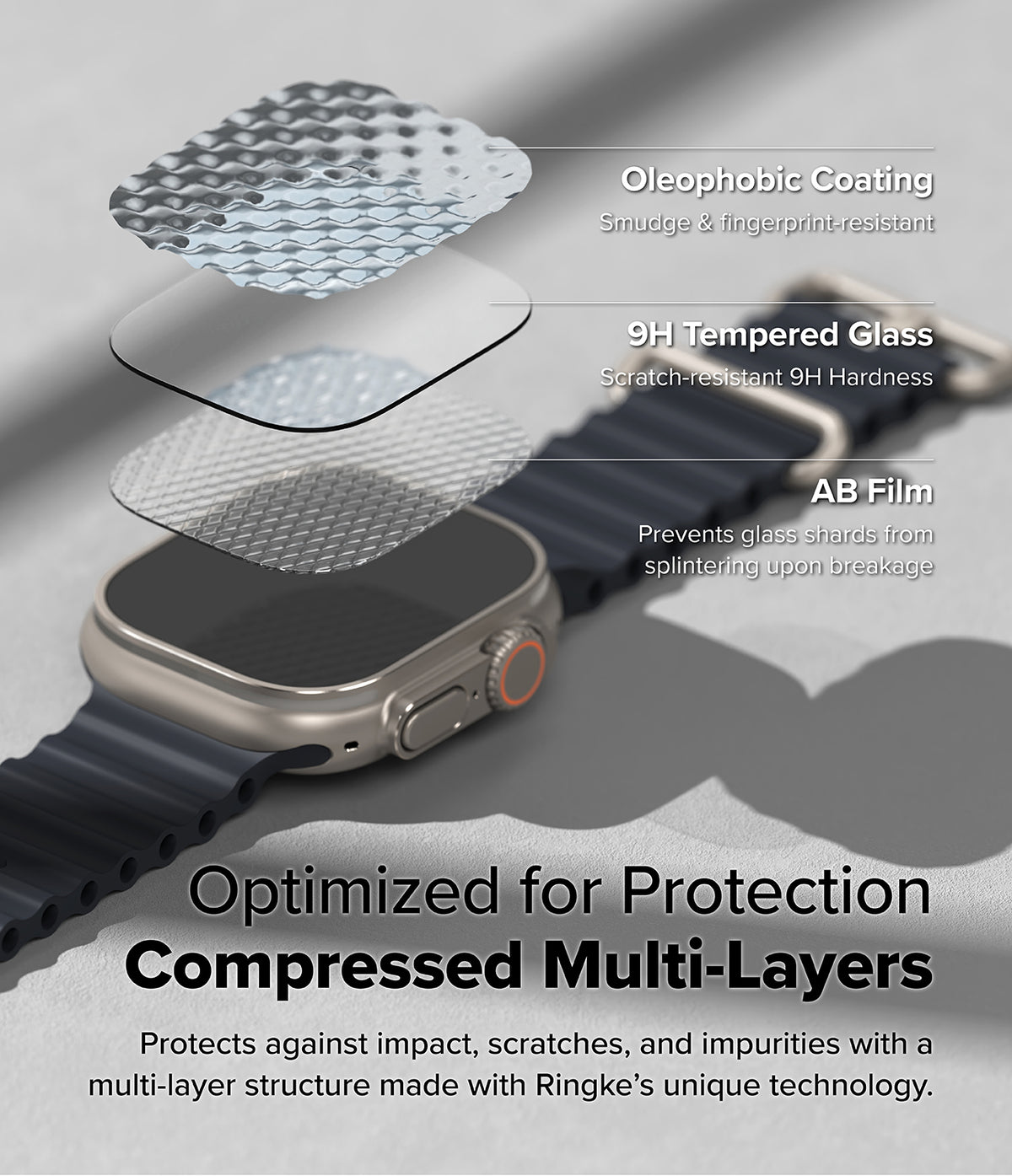 Ringke Easy Slide Tempered Glass for Apple Watch Ultra 4 / 3 / 2 / 1 - Screen Protector