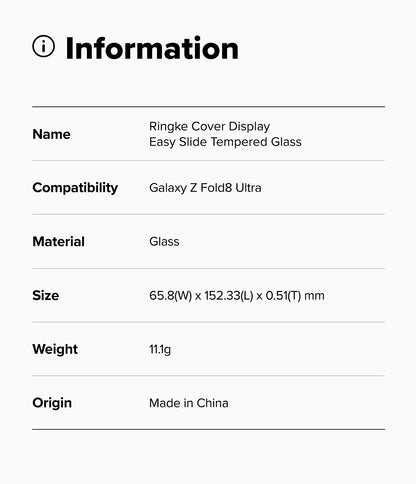 Ringke Easy Slide Cover Display Tempered Glass Screen Protector for Samsung Galaxy Z Fold 8 Ultra
