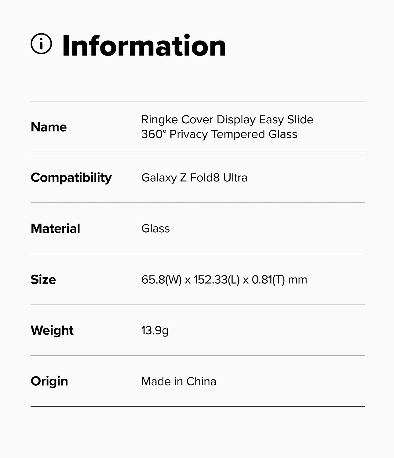 Ringke Privacy Easy Slide 360Â° Cover Display Tempered Glass Protector for Galaxy Z Fold 8 Ultra
