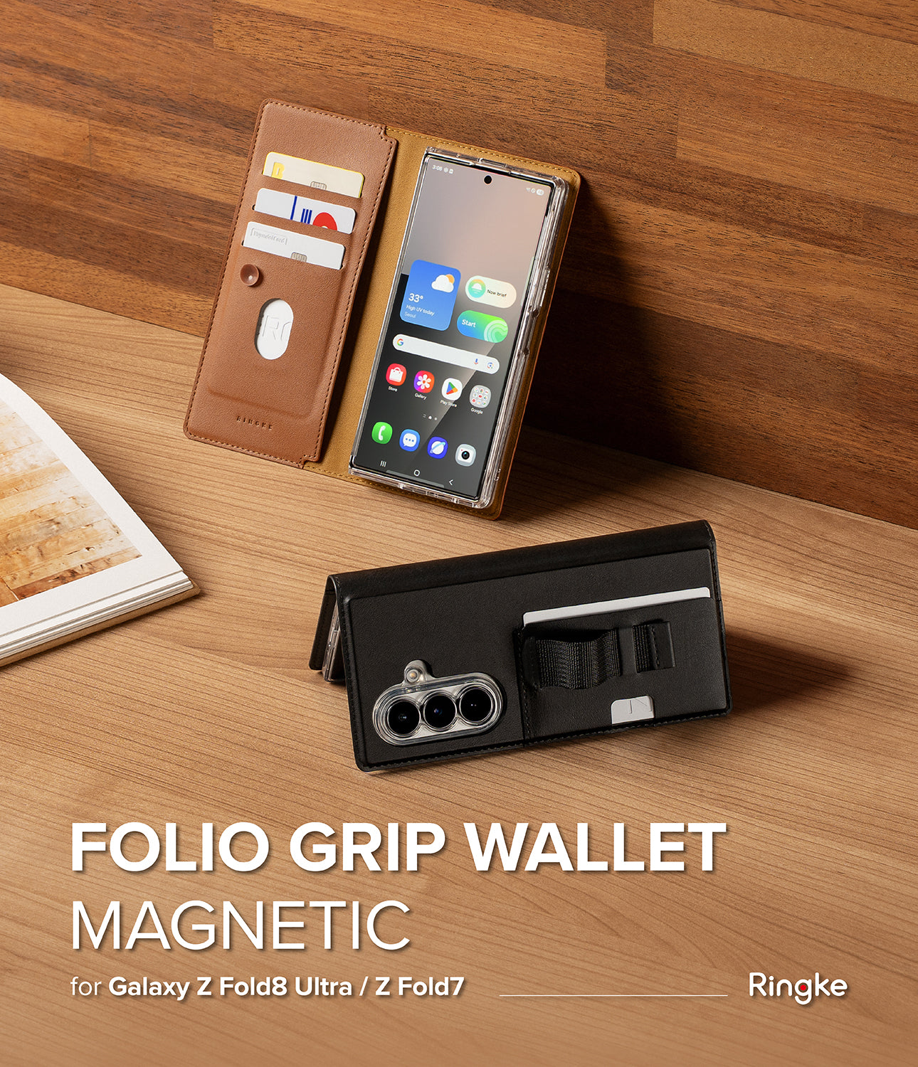 Ringke Folio Grip Wallet Magnetic Cover for Samsung Galaxy Z Fold 8 Ultra - Compatible for Magnetic Cases