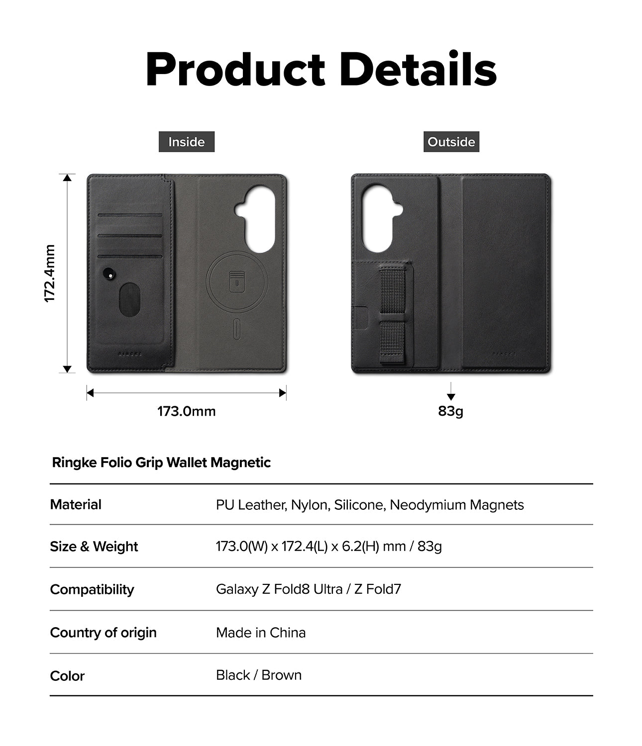 Ringke Folio Grip Wallet Magnetic Cover for Samsung Galaxy Z Fold 8 Ultra - Compatible for Magnetic Cases