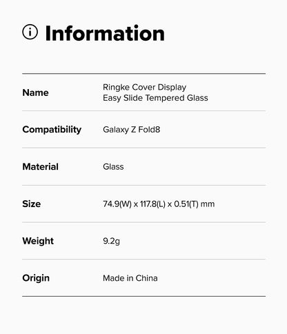 Ringke Easy Silde Cover Display Tempered Glass Screen Protector for Samsung Galaxy Z Fold 8