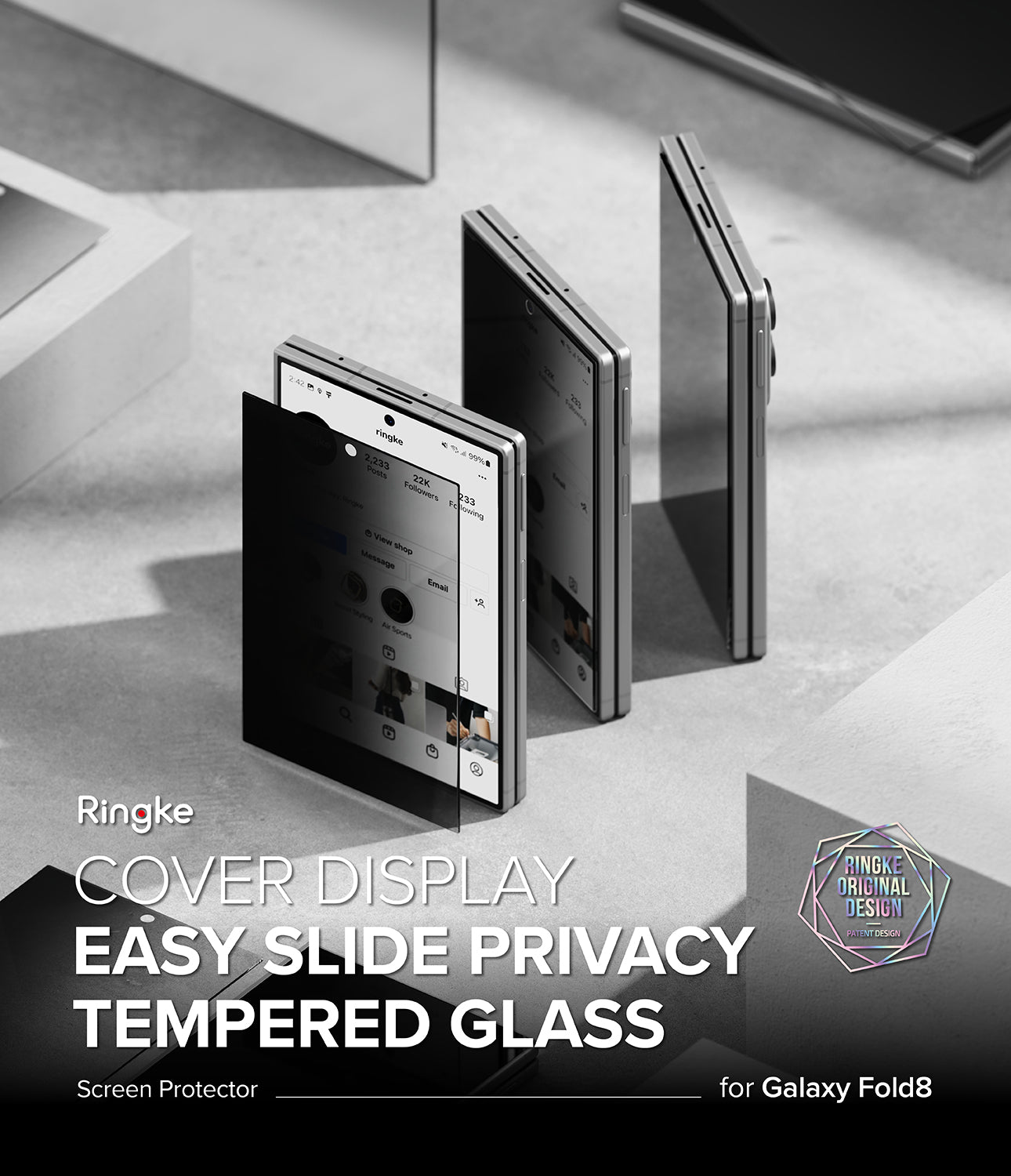 Ringke Privacy Easy Silde Cover Display Tempered Glass Screen Protector for Samsung Galaxy Z Fold 8