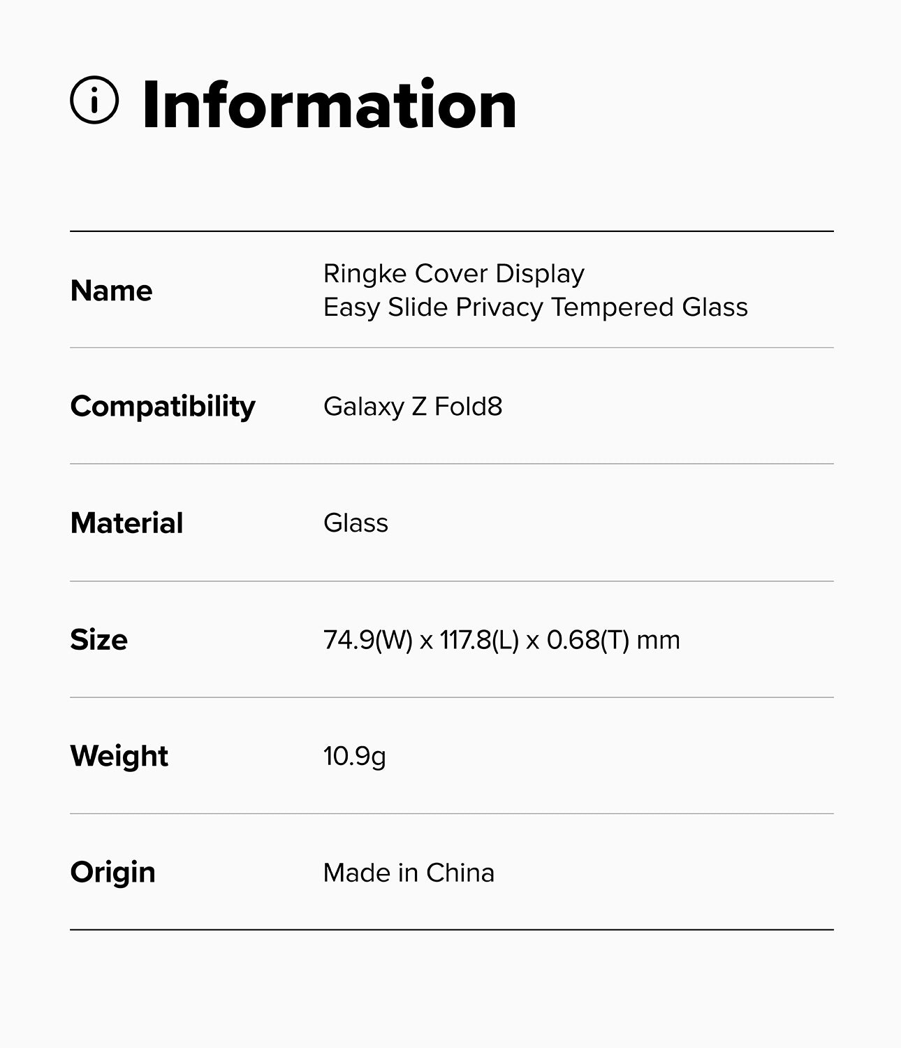 Ringke Privacy Easy Silde Cover Display Tempered Glass Screen Protector for Samsung Galaxy Z Fold 8