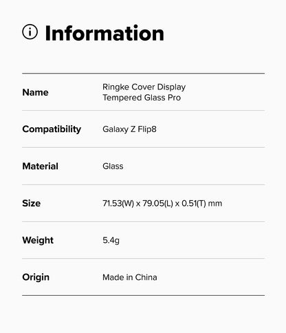 Ringke Cover Display Tempered Glass PRO Protector for Samsung Galazy Z Flip 8