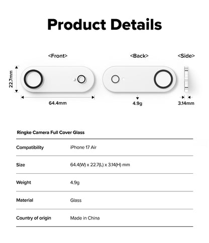 Ringke Camera Full Cover Tempered Glass Protector for Apple iPhone 17 Air