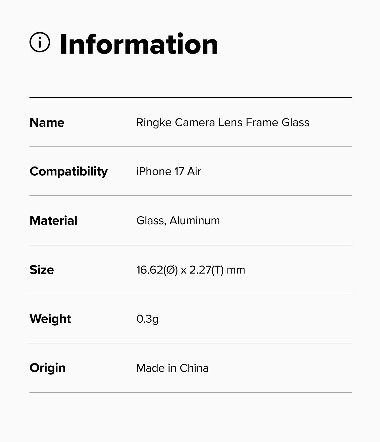 Ringke Camera Lens Frame Protector for Apple iPhone 17 Air