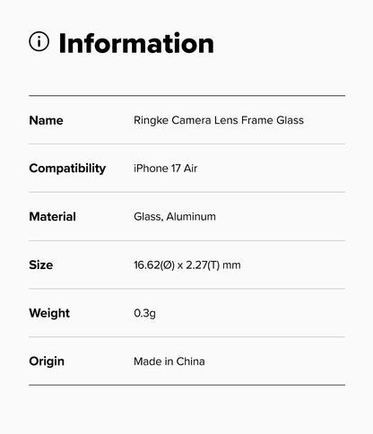 Ringke Camera Lens Frame Protector for Apple iPhone 17 Air