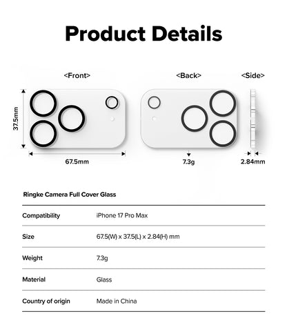 Ringke Camera Full Tempered Glass Protector for Apple iPhone 17 Pro Max