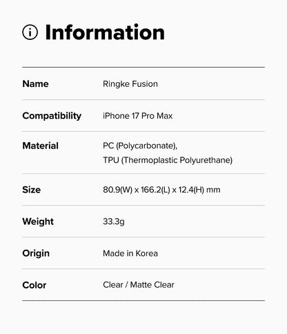 Ringke Fusion Case for Apple iPhone 17 Pro Max