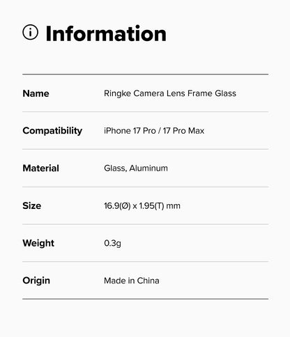 Ringke Camera Lens Frame Protector for Apple iPhone 17 Pro Max / iPhone 17 Pro