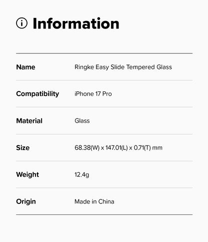 Ringke Easy Slide Tempered Glass Screen Protector for Apple iPhone 17 Pro