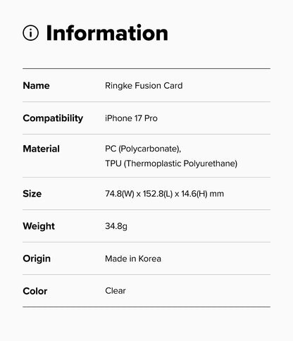 Ringke Fusion Card Case for Apple iPhone 17 Pro