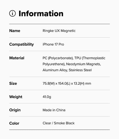 Ringke UX Magnetic Case for Apple iPhone 17 Pro