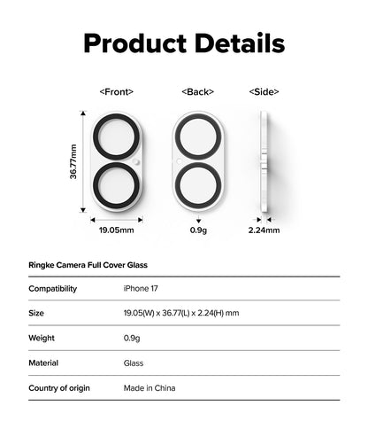 Ringke Camera Full Cover Tempered Glass Protector for Apple iPhone 17