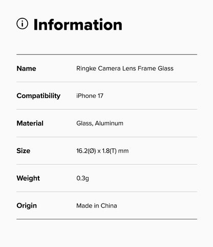 Ringke Camera Lens Frame Protector for Apple iPhone 17