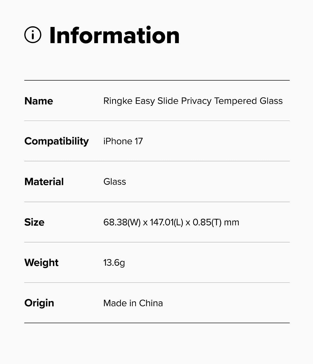Ringke Privacy Easy Slide Tempered Glass Screen Protector for Apple iPhone 17