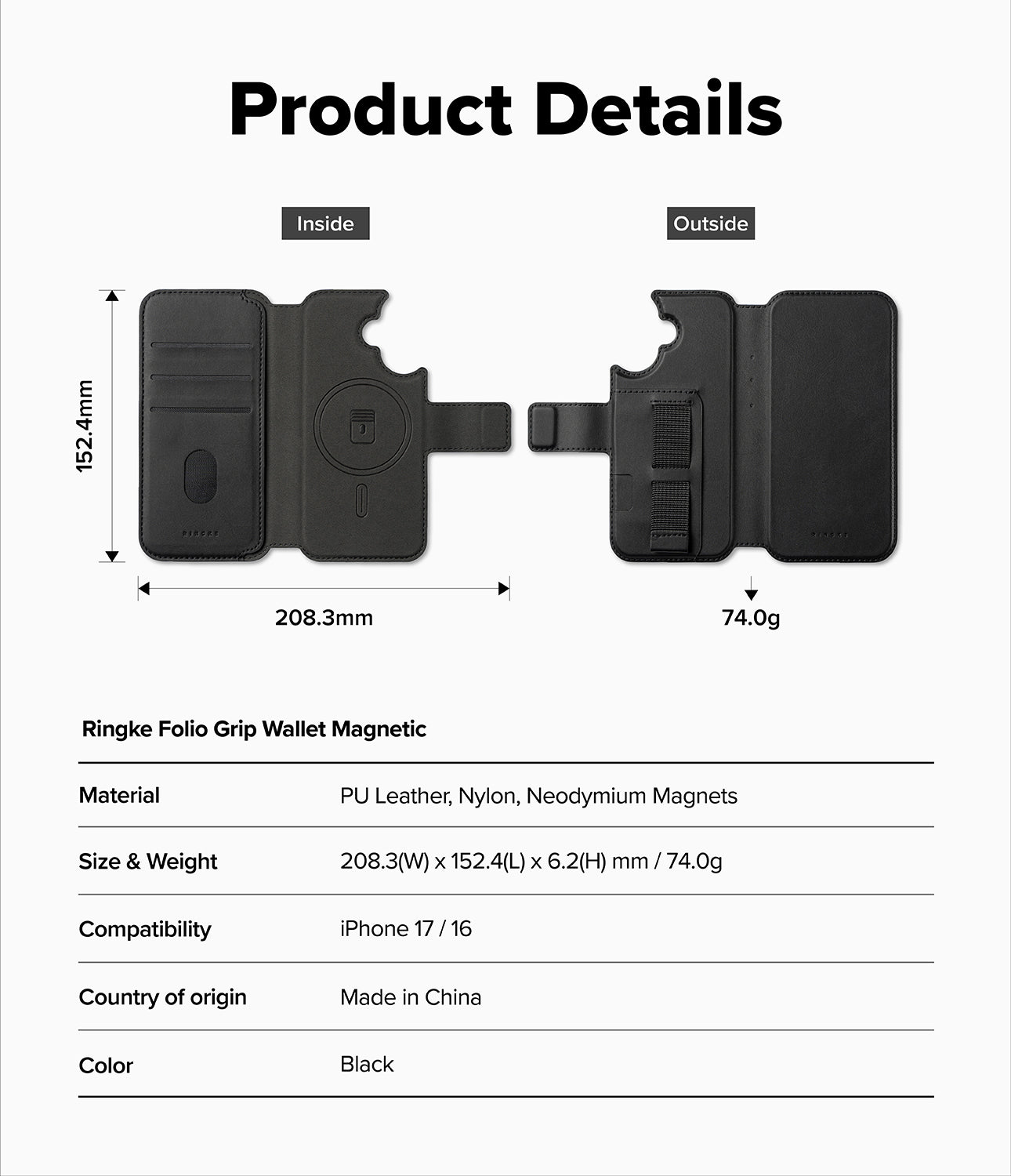 Ringke Folio Grip Wallet Magnetic Case for Apple iPhone 17 / iPhone 16
