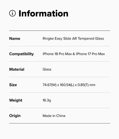 Ringke Easy Slide AR Tempered Glass Screen Protector for Apple iPhone 18 Pro Max / iPhone 17 Pro Max