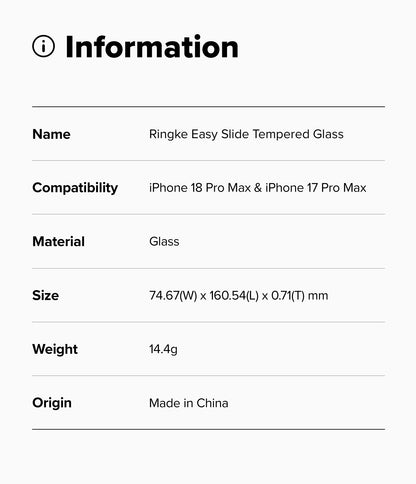 Ringke Easy Slide Tempered Glass Screen Protector for Apple iPhone 18 Pro Max / iPhone 17 Pro Max