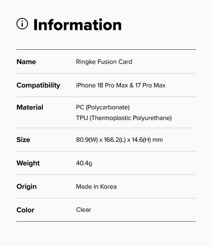 Ringke Fusion Card Case for Apple iPhone 18 Pro Max / iPhone 17 Pro Max