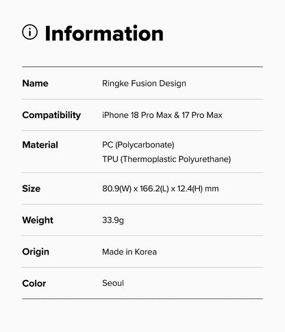Ringke Fusion Design Case for Apple iPhone 18 Pro Max / iPhone 17 Pro Max