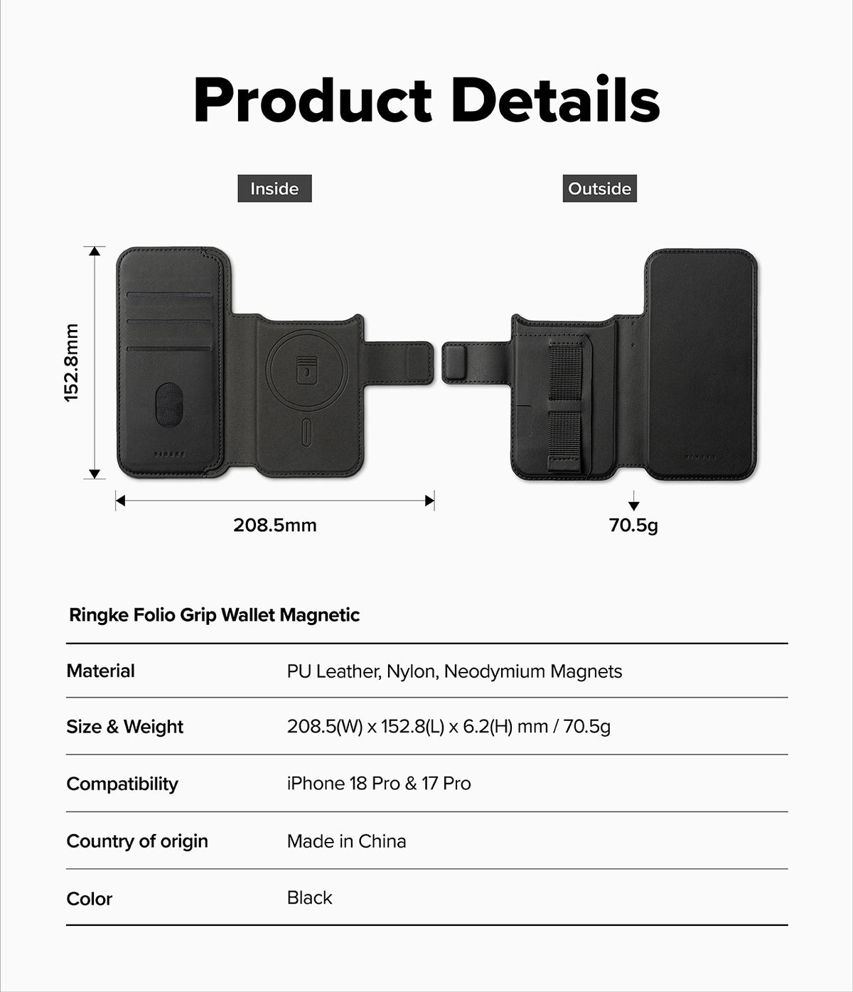 Ringke Folio Grip Wallet Magnetic Accessory for Apple iPhone 18 Pro / iPhone 17 Pro