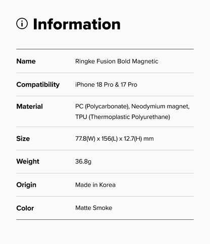 Ringke Fusion Bold Magnetic Case for Apple iPhone 18 Pro / iPhone 17 Pro