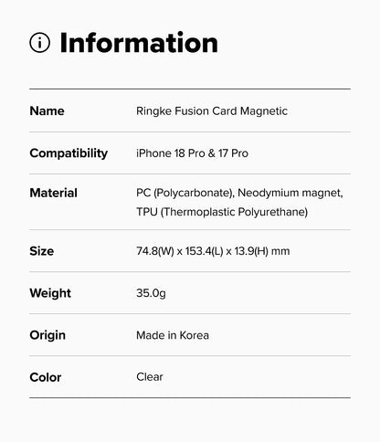 Ringke Fusion Card Magnetic Case for Apple iPhone 18 Pro / iPhone 17 Pro