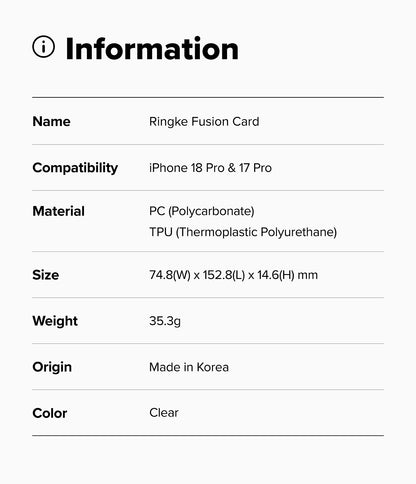 Ringke Fusion Card Case for Apple iPhone 18 Pro / 17 Pro