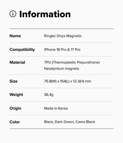 Ringke Onyx Magnetic Case for Apple iPhone 18 Pro / iPhone 17 Pro
