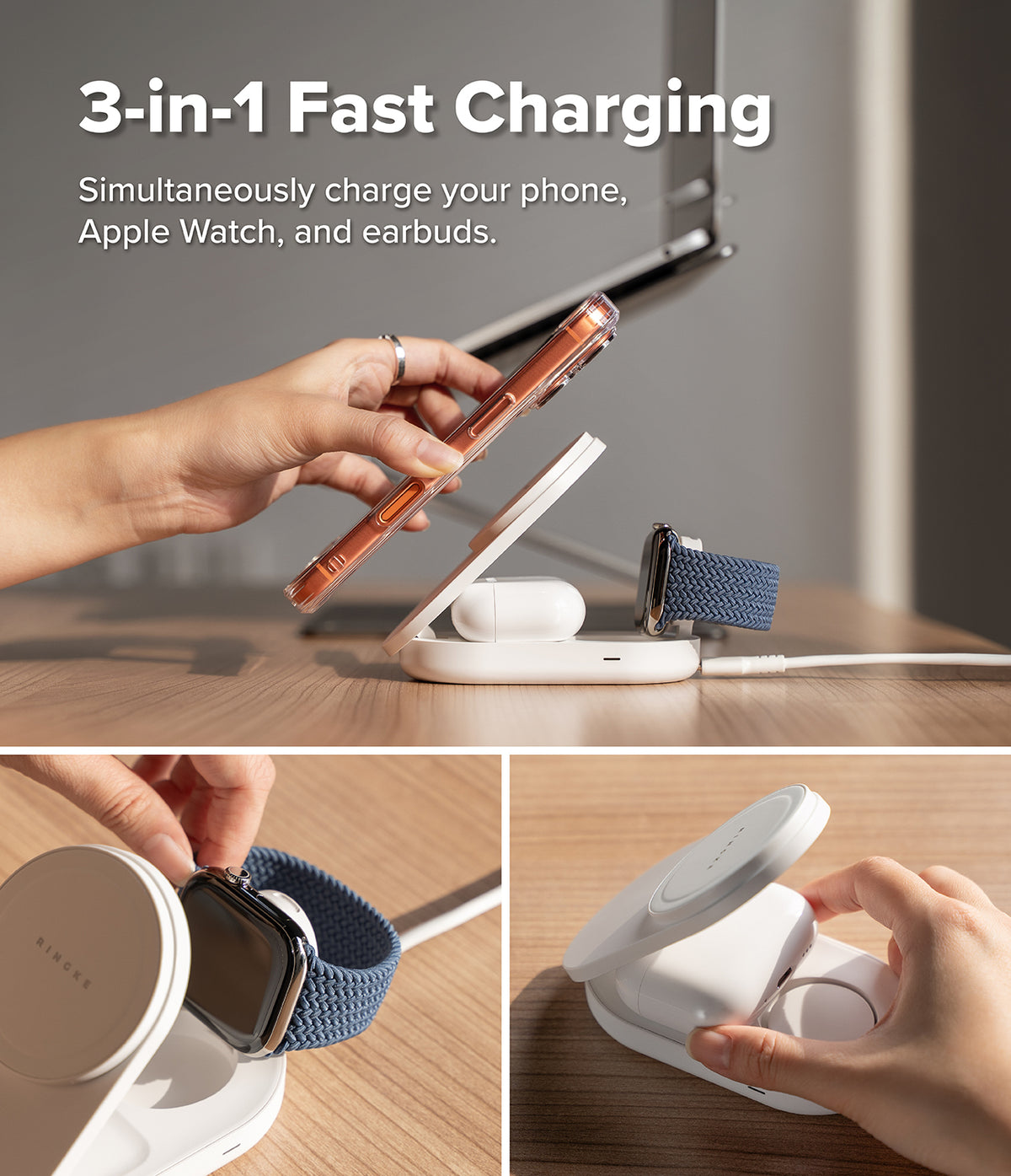 Ringke Qi2 3 in 1 Magnetic Wireless Charging Folding Stand