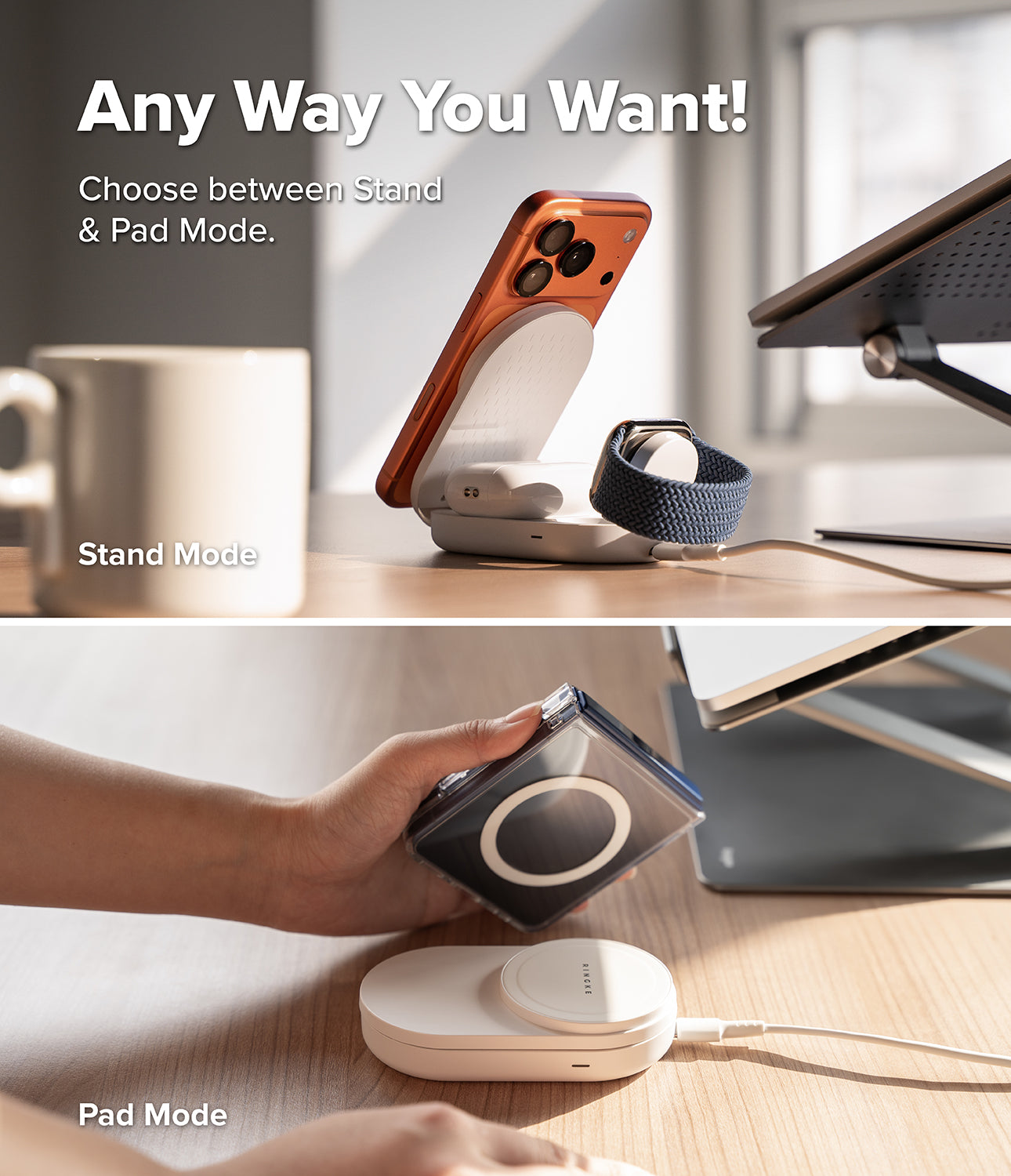 Ringke Qi2 3 in 1 Magnetic Wireless Charging Folding Stand