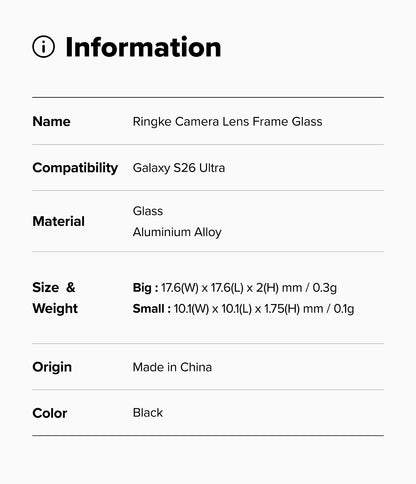 Ringke Camera Lens Frame Protector for Samsung Galaxy S26 Ultra
