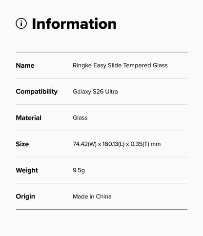 Ringke Easy Slide Tempered Glass Screen Protector for Samsung Galaxy S26 Ultra