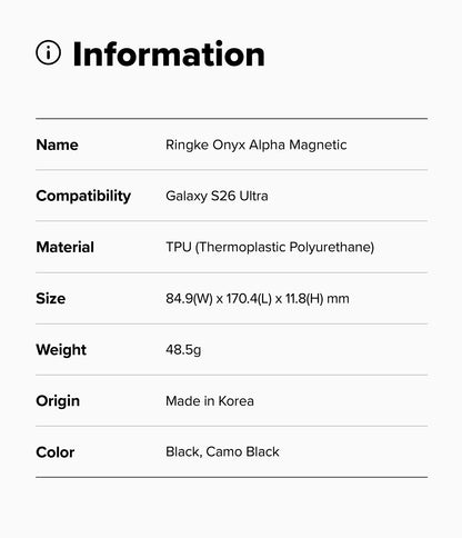 Ringke Onyx Alpha Magnetic Case for Samsung Galaxy S26 Ultra