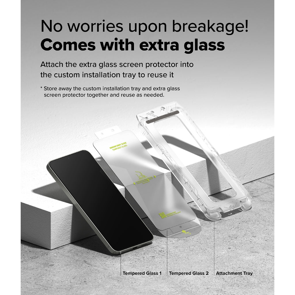 Ringke S25 Plus Tempered Glass Screen Protector | Easy Slide Install Tray | 9H Anti-Scratch Film