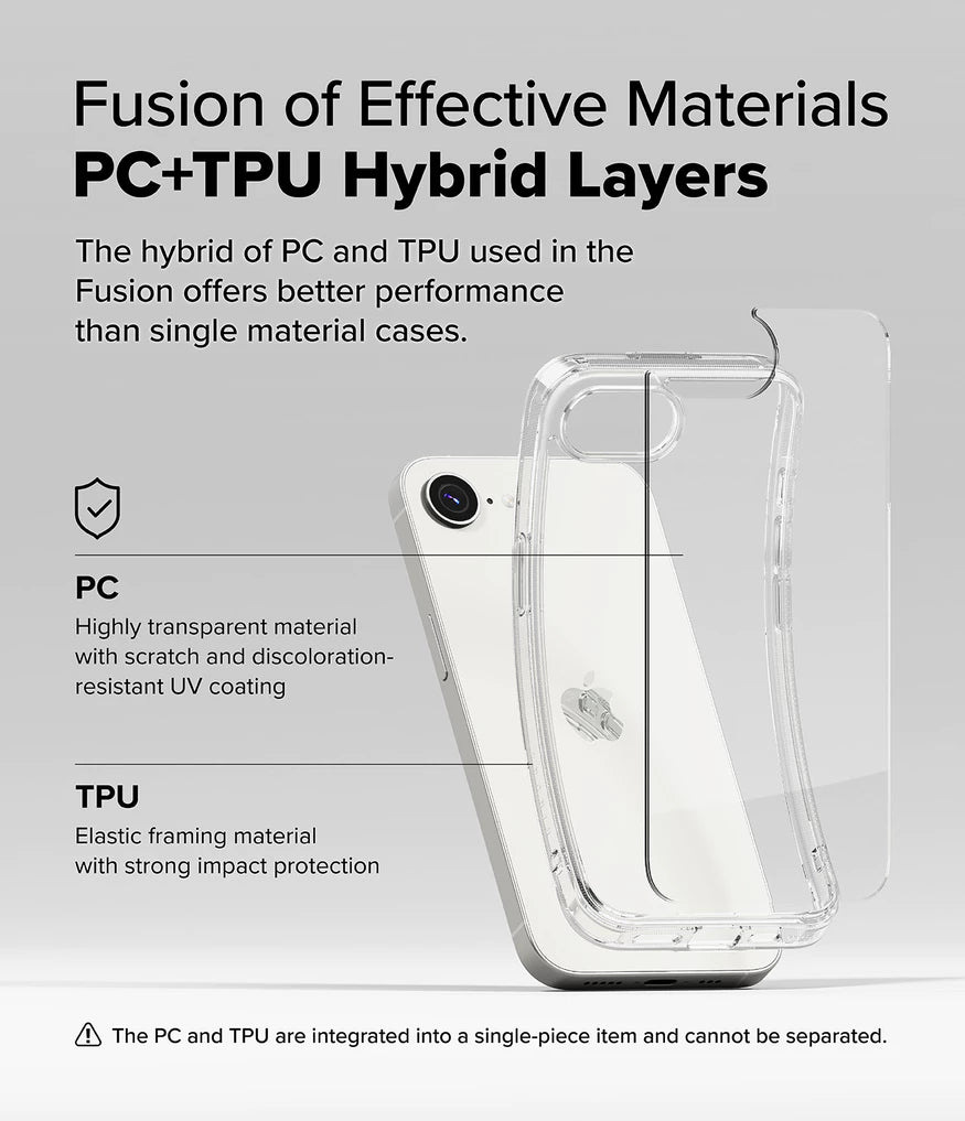 Ringke iPhone 16e Case Fusion | Clear Hard Back + Soft TPU Bumper | Slim Shockproof Cover