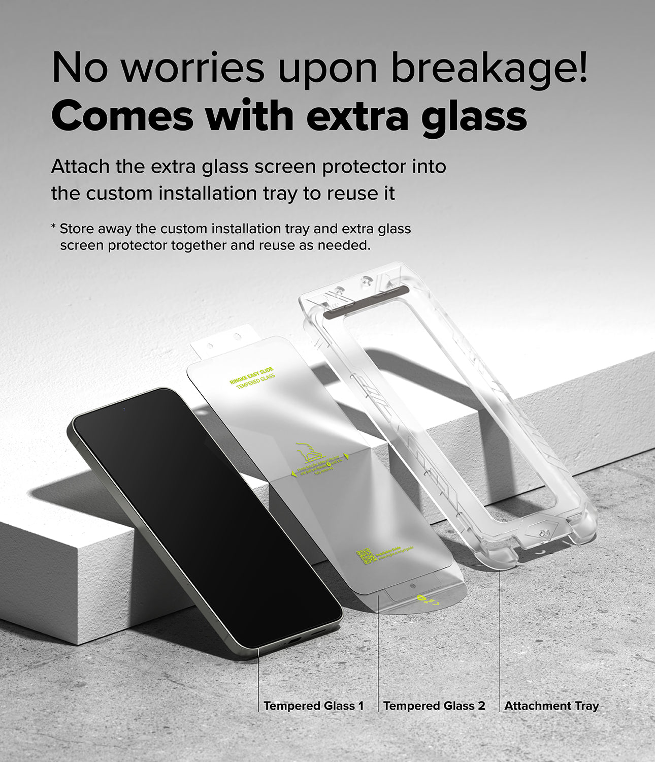 Ringke S25 Plus Tempered Glass Screen Protector | Easy Slide Install Tray | 9H Anti-Scratch Film