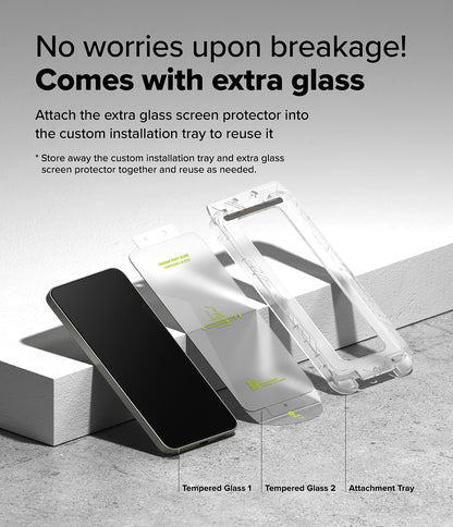 Ringke S25 Plus Tempered Glass Screen Protector | Easy Slide Install Tray | 9H Anti-Scratch Film