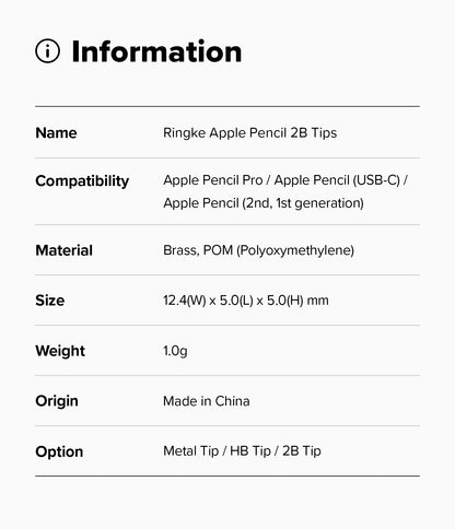 Ringke Apple Pencil Tips Replacement - 2B - for Apple Pencil Pro, 1st, 2nd Gen, USB-C Accessory
