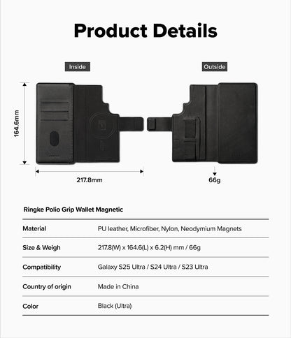 Ringke Folio Grip Wallet Magnetic Cover for Samsung Galaxy S25 Ultra / S24 Ultra / S23 Ultra