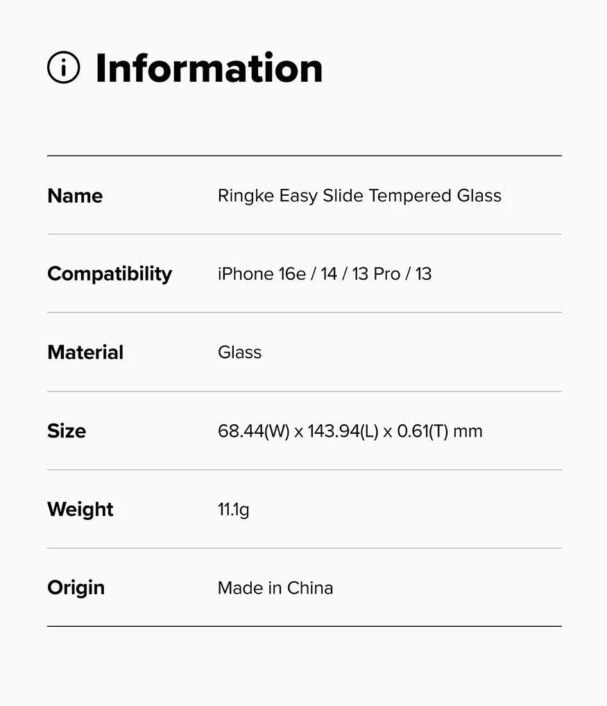 Ringke Easy Slide Tempered Glass for Apple iPhone 16e Screen Protector