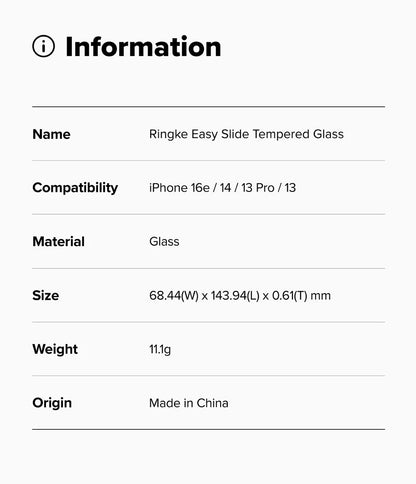 Ringke Easy Slide Tempered Glass for Apple iPhone 16e Screen Protector